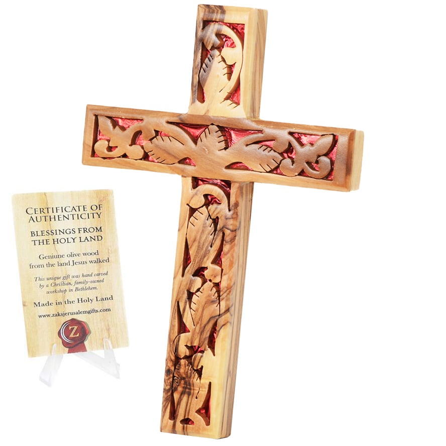 'The True Vine' Olive Wood 'Blood of Christ' Wall Hanging Cross - 6"
