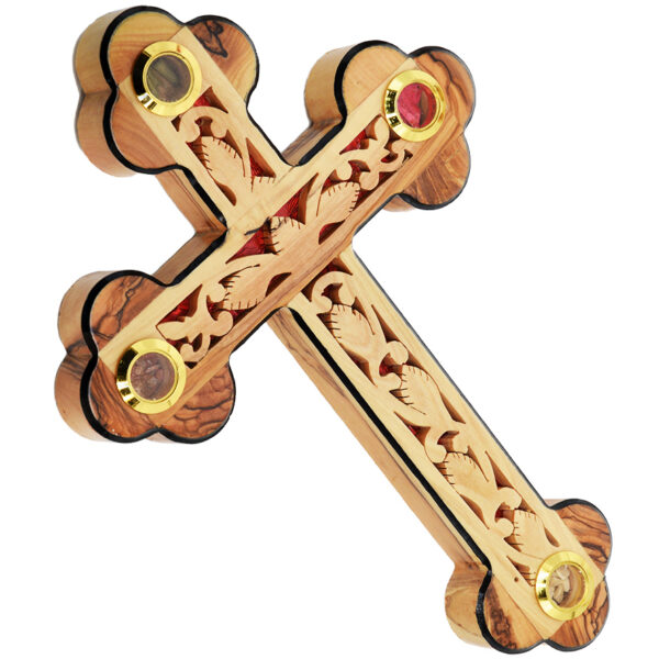 "The True Vine" Olive Wood Wall Cross with Incense - Made in Israel 9" (angle view)
