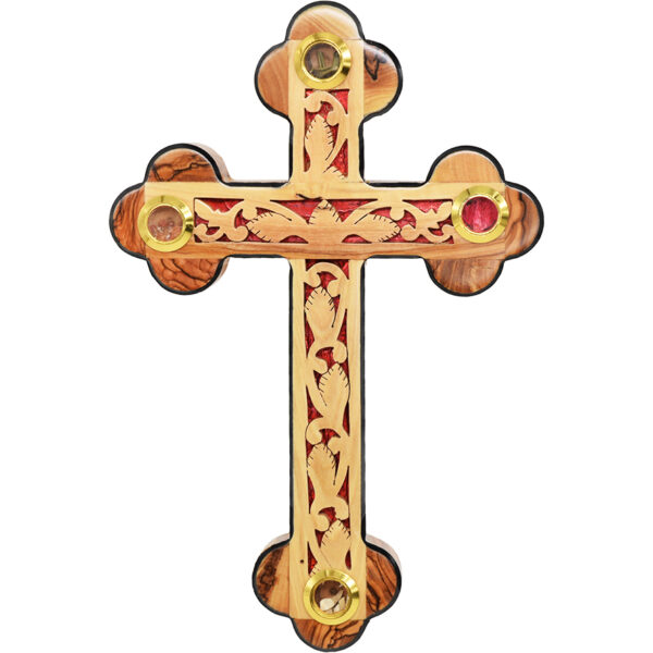 "The True Vine" Olive Wood Wall Cross with Incense - Made in Israel 9" (front view)