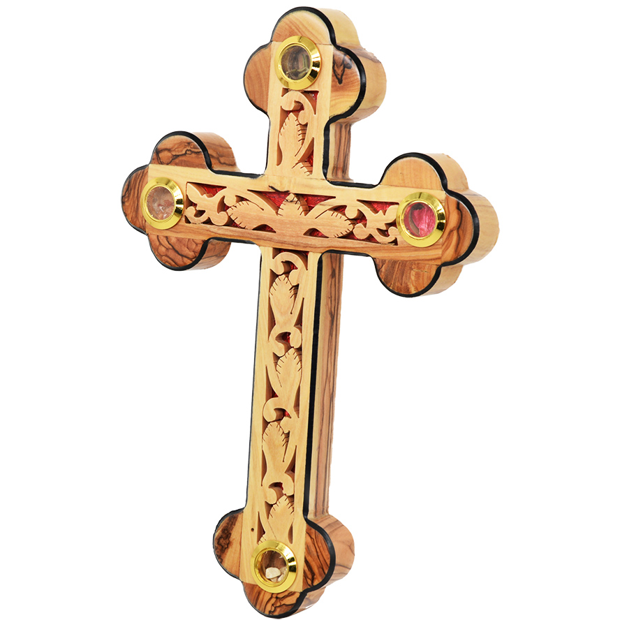 “The True Vine” Olive Wood Wall Cross with Incense – Made in Israel 9″
