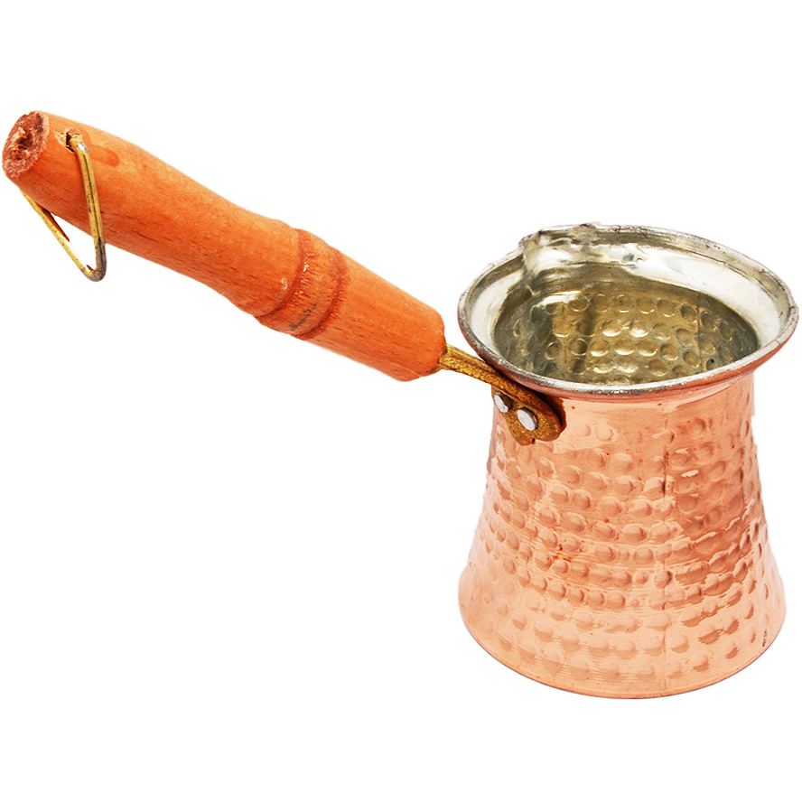 Turkish Coffee Pot – Hammered Copper Finish with Handle (side view)