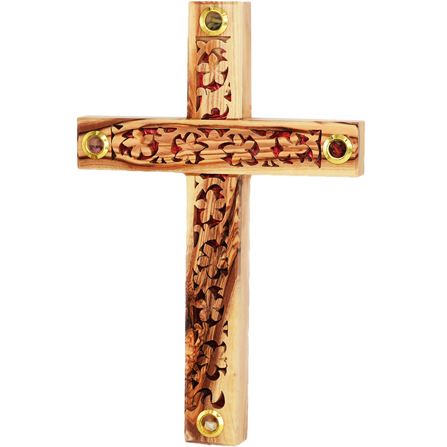Wooden Wall Cross "The True Vine" Carving - Made in Bethlehem - 9"