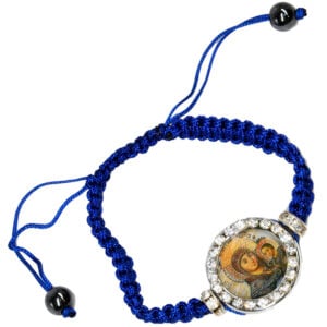 Blessed Virgin Mary and Baby Jesus' Icon on Blue Cotton Bracelet