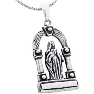 Oxidized Virgin Mary Arched Silver Pendant - Made in Jerusalem