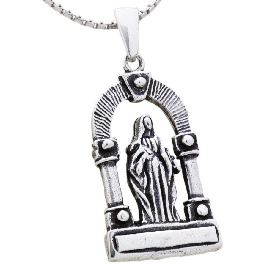 Oxidized Virgin Mary Arched Silver Pendant – Made in Jerusalem