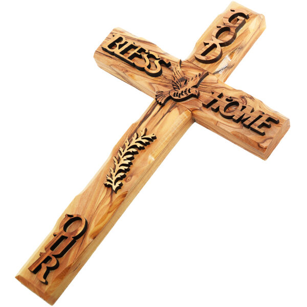 Wooden 'God Bless Our Home' Cross
