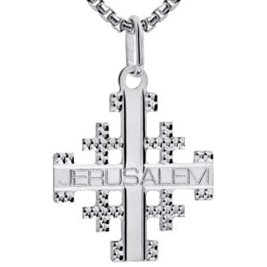 Jerusalem Cross' 14k White Gold Pendant from Jerusalem - 0.8"