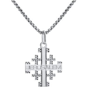 'Jerusalem Cross' 14k White Gold Pendant from Jerusalem - 0.8" (with chain)