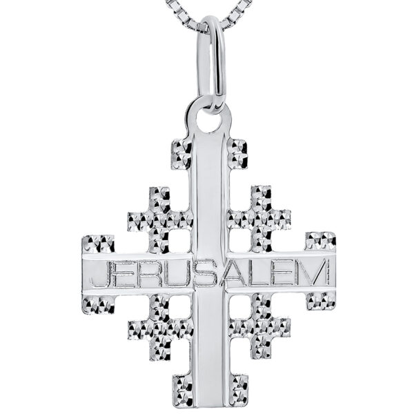Jerusalem Cross' 14k White Gold Etched Pendant from Jerusalem - 0.6"