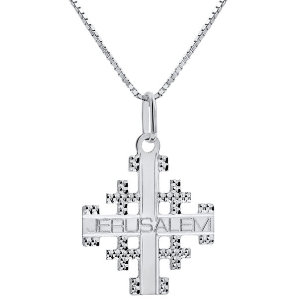 'Jerusalem Cross' 14k White Gold Etched Pendant from Jerusalem - 0.6" (with chain)