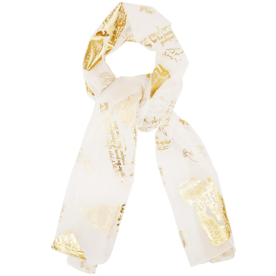Womans Scripture Scarf 'Pray for the Peace of Jerusalem' - White