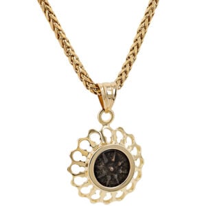 New Testament Widow's Mite Coin in 14k Gold Flower Design Pendant (with chain)