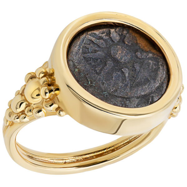 Widow's Mite Coin in 'Grape Cluster' 14k Gold Ring - Made in Israel