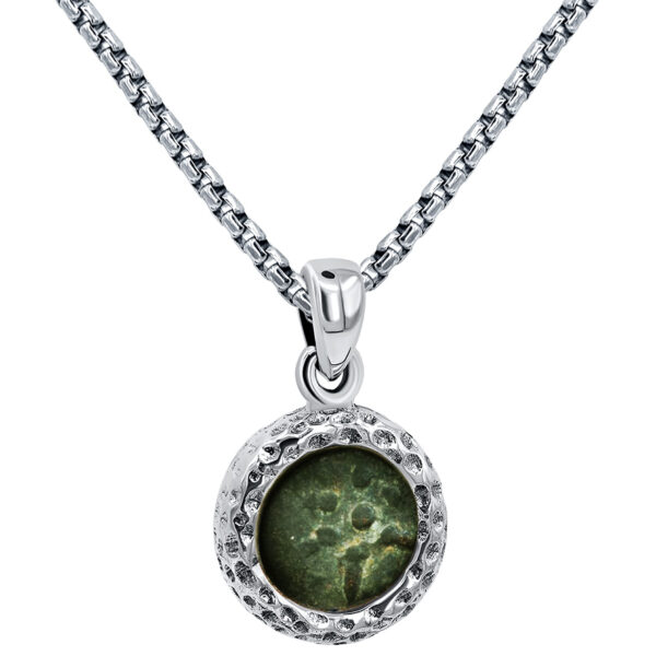 Widow's Mite in Hammered 925 Silver Decorative Round Pendant (with chain)
