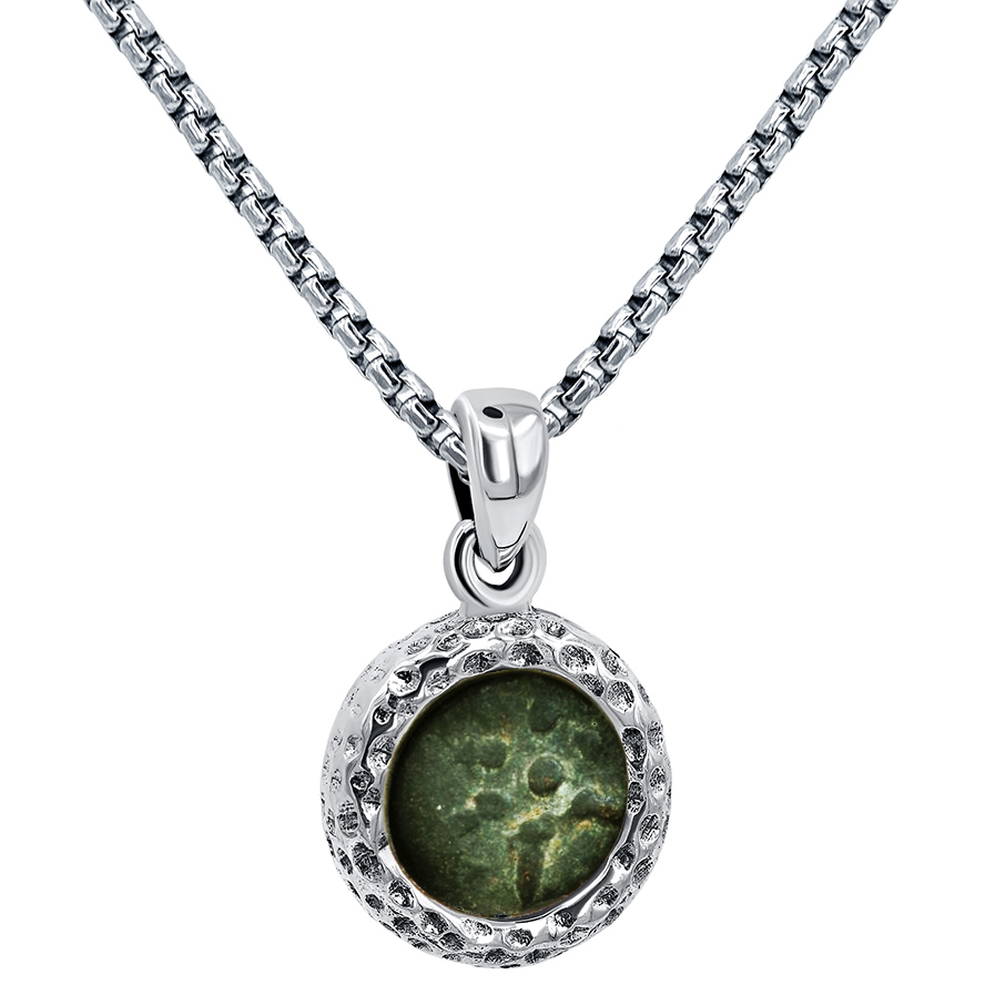 Widow’s Mite in Hammered 925 Silver Decorative Round Pendant (with chain)