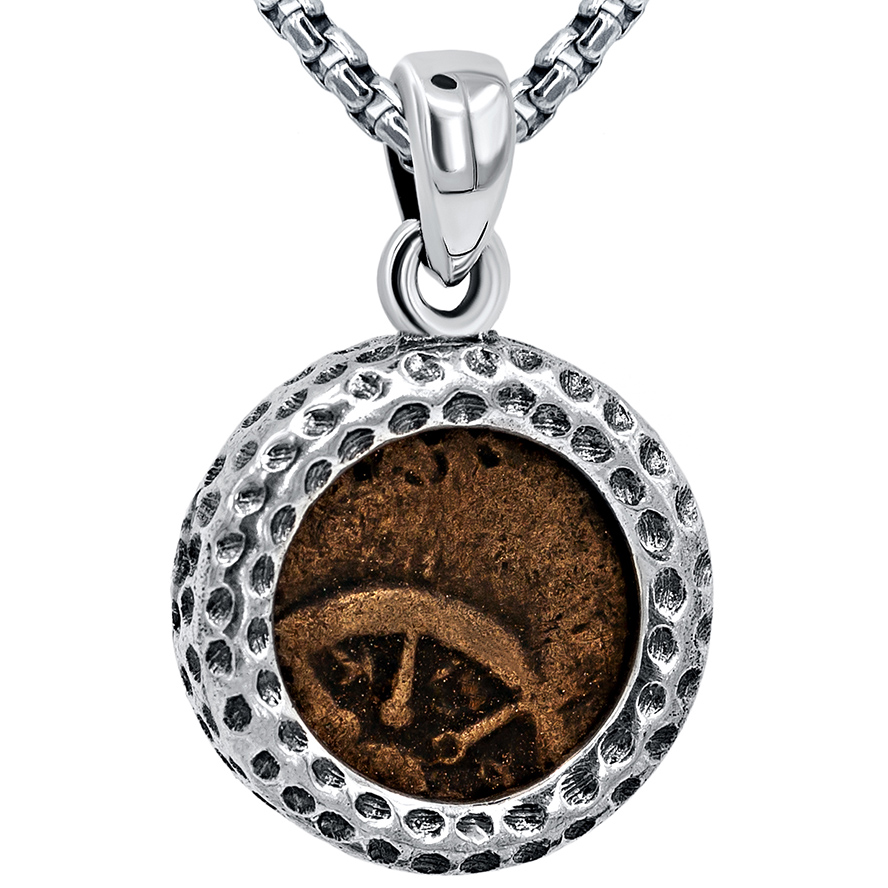 Widow's Mite in Hammered 925 Sterling Silver Round Pendant