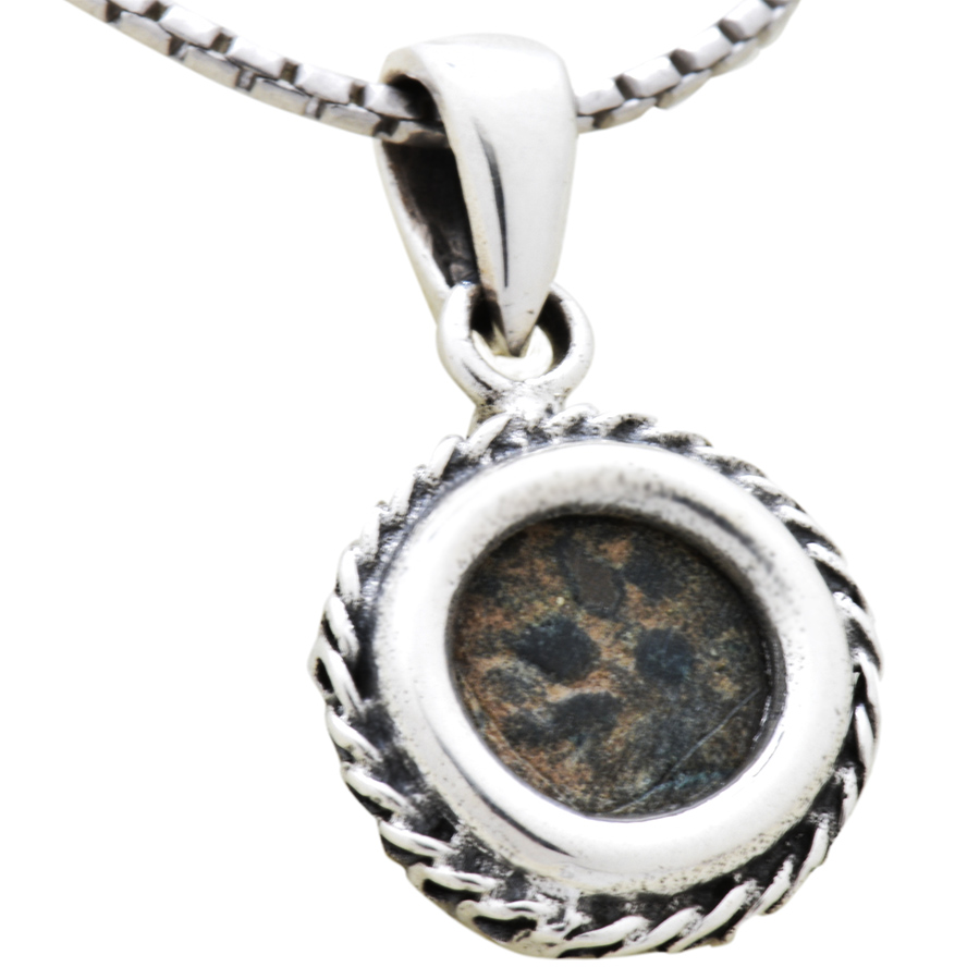 Widow's Mite Coin In Round Silver Decorated Necklace