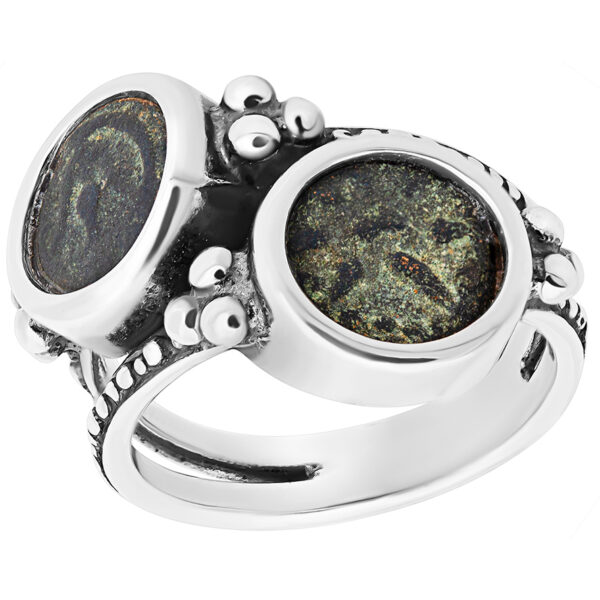 2 in 1 Ring - Widow's Mite Biblical Coins set in Sterling Silver Ring