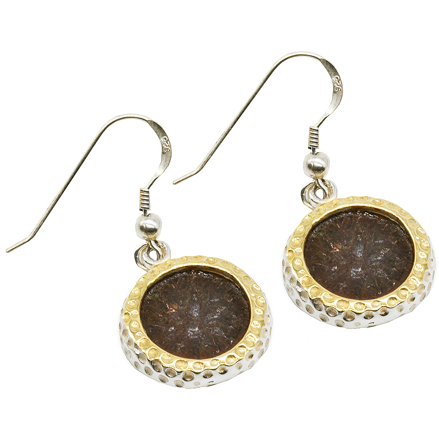 Widow's Mite Coins set in 925 Silver and Gold Plate Earrings