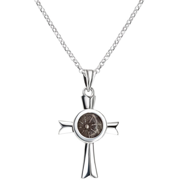 Sterling Silver Cross with Authentic 'Widow's Mite' Coin Pendant (with chain)