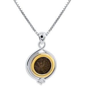 Jesus Period 'Widows Mite' coin set in a 925 Silver Flower Pendant (with chain)