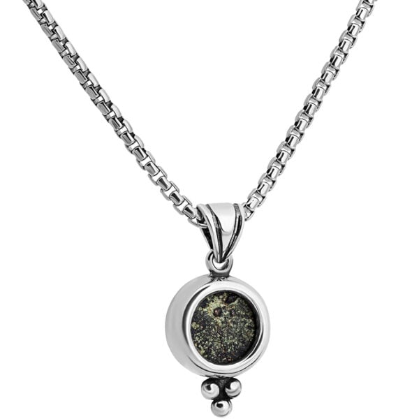 'Widow's Mite' Coin in Artistic Silver Trinity Pendant - Made in Israel (with chain)