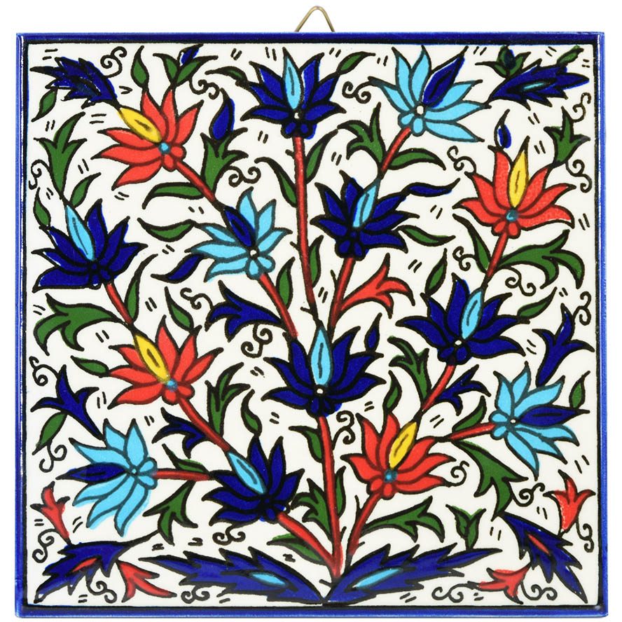 Armenian Ceramic 'Wildflowers' Wall Hanging Tile - 6"
