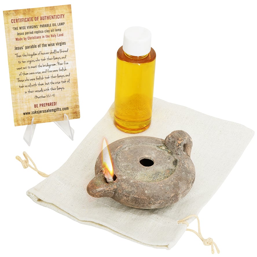 The Wise Virgin Clay Oil Lamp with Olive Oil - Jewish Wedding Lamp