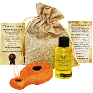 Wise Virgins Clay Oil Lamp Jesus Period - Bethlehem - Galilee Oil (with sackcloth bag)