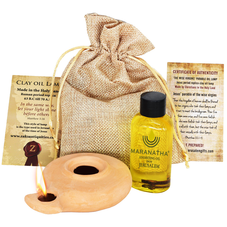 Wise Virgins Clay Oil Lamp – Second Temple Replica – Galilee Oil & Bag