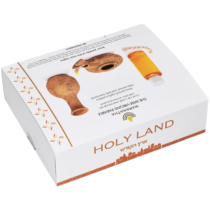 Second Temple time of Jesus replica clay lamp and filler set with olive oil from Jerusalem