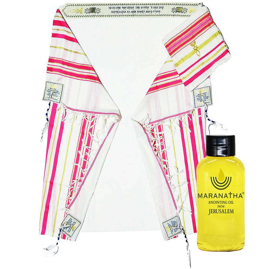 Woman of Faith Messianic Prayer Shawl with Anointing Oil – Pink