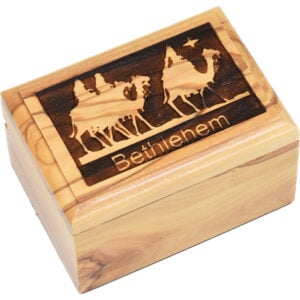 'Bethlehem' 3 Wise Men on Camels Olive Wood Engraved Box - 2.8"