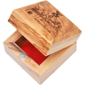 Messianic Jerusalem Old City - Olive Wood Box - Made in Israel 2" (lid open)