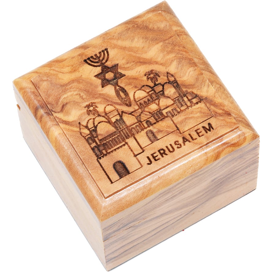 Messianic Jerusalem Old City - Olive Wood Box - Made in Israel 2"