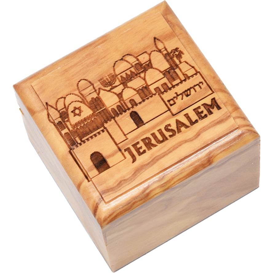 Jerusalem – Star of David – Menorah – Olive Wood Box – Made in Israel 2″