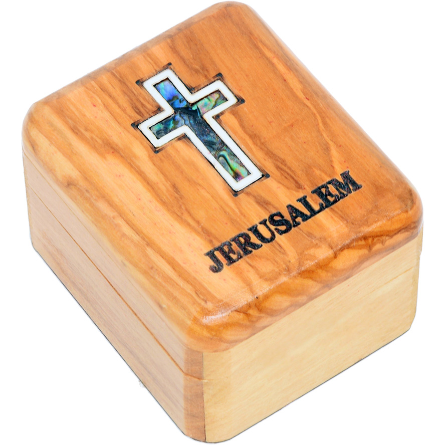 Wooden Box with Jerusalem and Mother of Pearl Cross