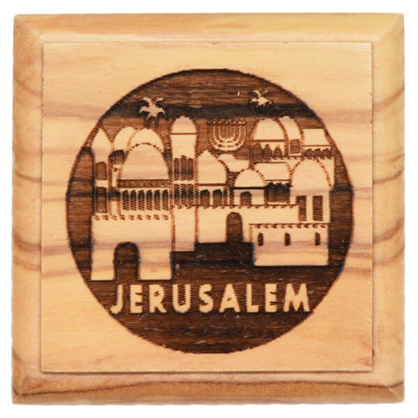 Jerusalem Old City Menorah - Olive Wood Box - Made in Israel 2" (view from above)