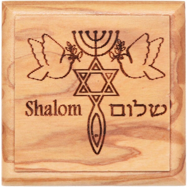 'One New man' with Shalom Doves - Olive Wood Box - Made in Israel 2" (view from above)