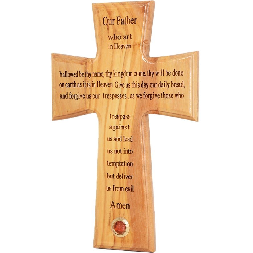 ‘The Lord’s Prayer’ Cross – Olive Wood with Jerusalem Incense
