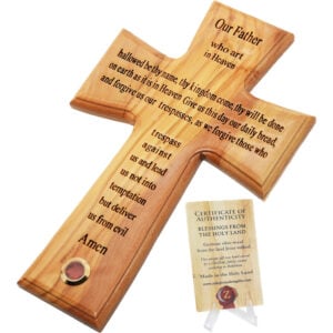 'The Lord's Prayer' Cross - Olive Wood with Jerusalem Incense (certificate of authenticity)