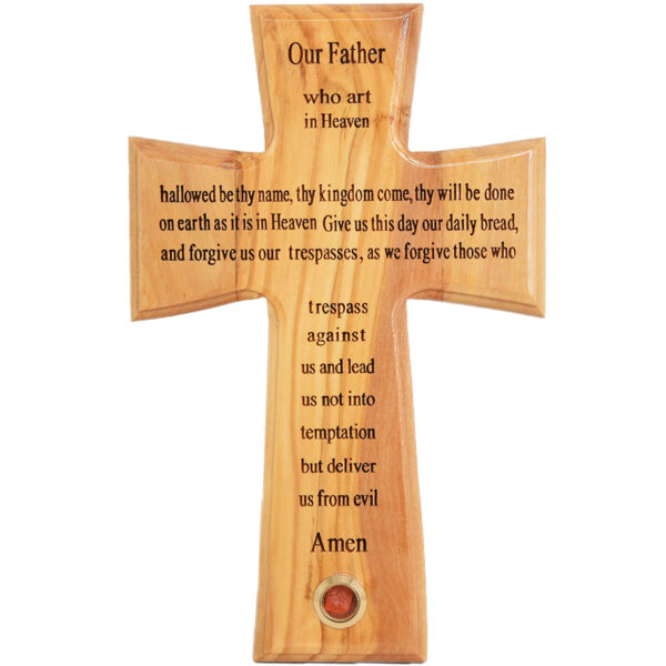 Engraved 'The Lord's Prayer' Cross - Olive Wood with Jerusalem Incense