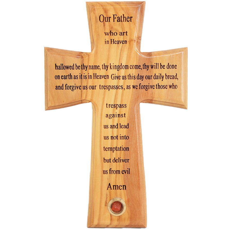 Engraved ‘The Lord’s Prayer’ Cross – Olive Wood with Jerusalem Incense