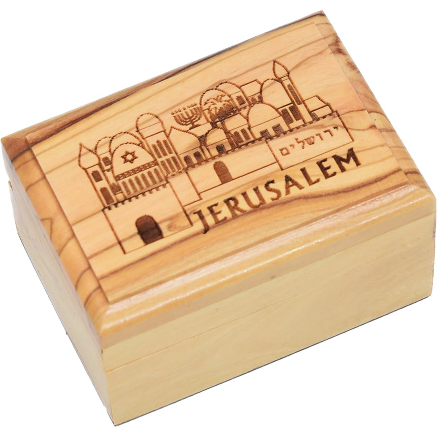 Jerusalem Old City – Jewish Symbols – Olive Wood Box – 2.8″