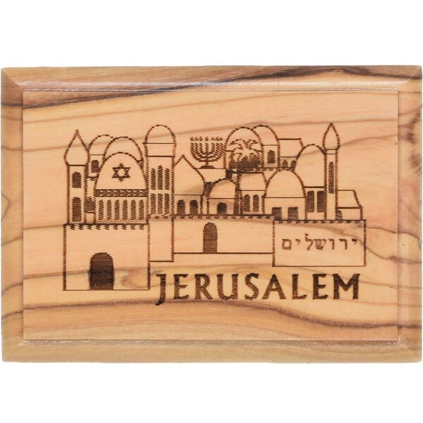 Jerusalem Old City - Jewish Symbols - Olive Wood Box - 2.8" (view from above)