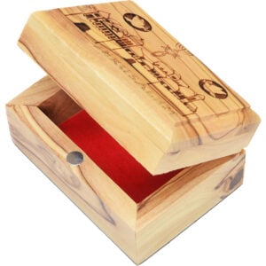 Messianic Jerusalem Old City - Olive Wood Box - Made in Israel 2.8" (lid open)