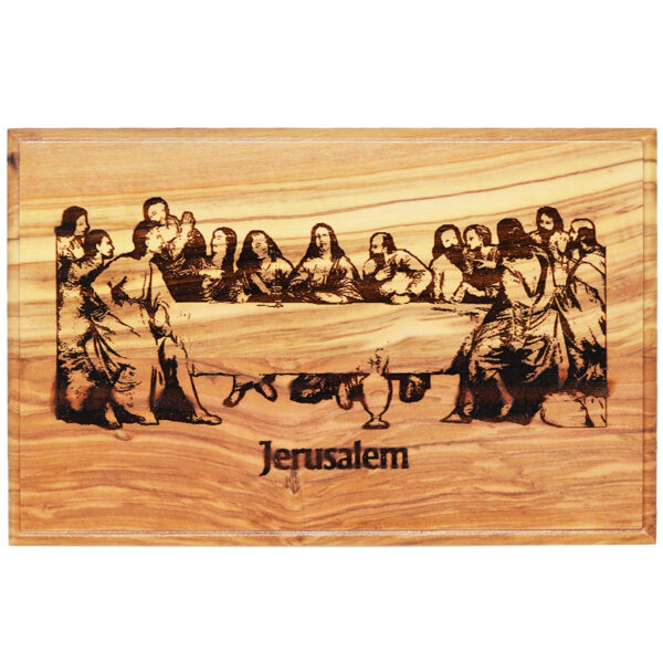 'The Last Supper' Engraved Olive Wood Box - Handmade in Israel - 7" (view from above)
