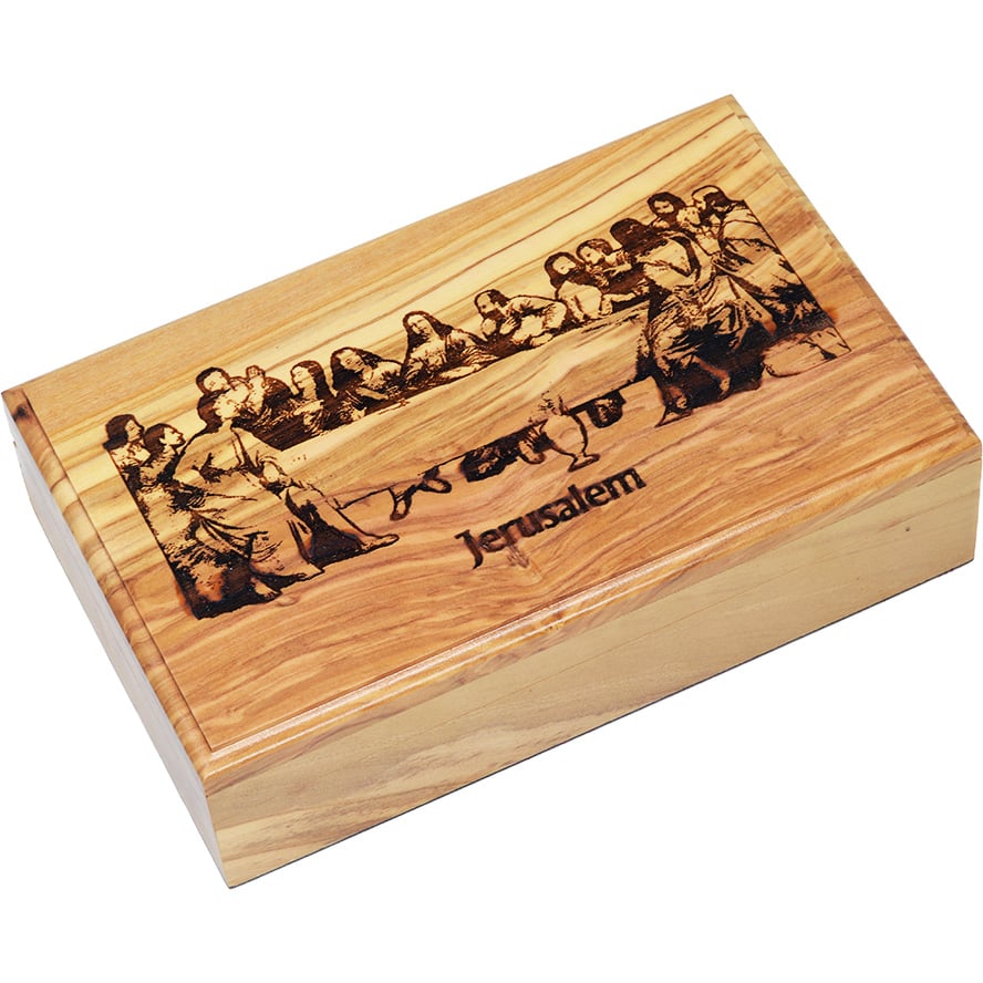 'The Last Supper' Engraved Olive Wood Box - Handmade in Israel - 7"