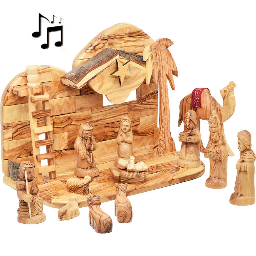 Wooden Musical Nativity - Ladder with a Camel - 13pc Set - 12"