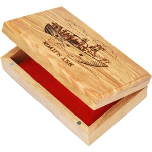 Noah's Ark Engraved Olive Wood Box - Made in Israel - 7" (open lid)